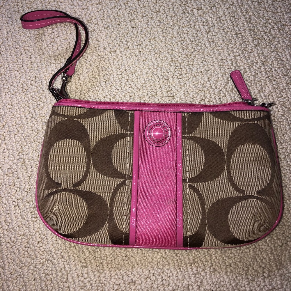 Coach wallet with pink stripe perfect condition!